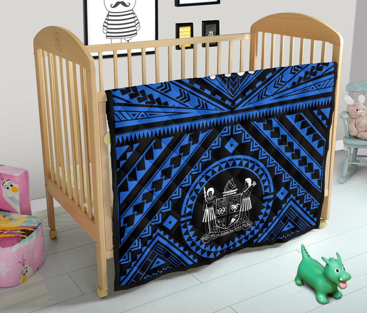 Fiji Premium Quilt - Fiji Seal With Polynesian Tattoo Style (Blue) - Polynesian Pride