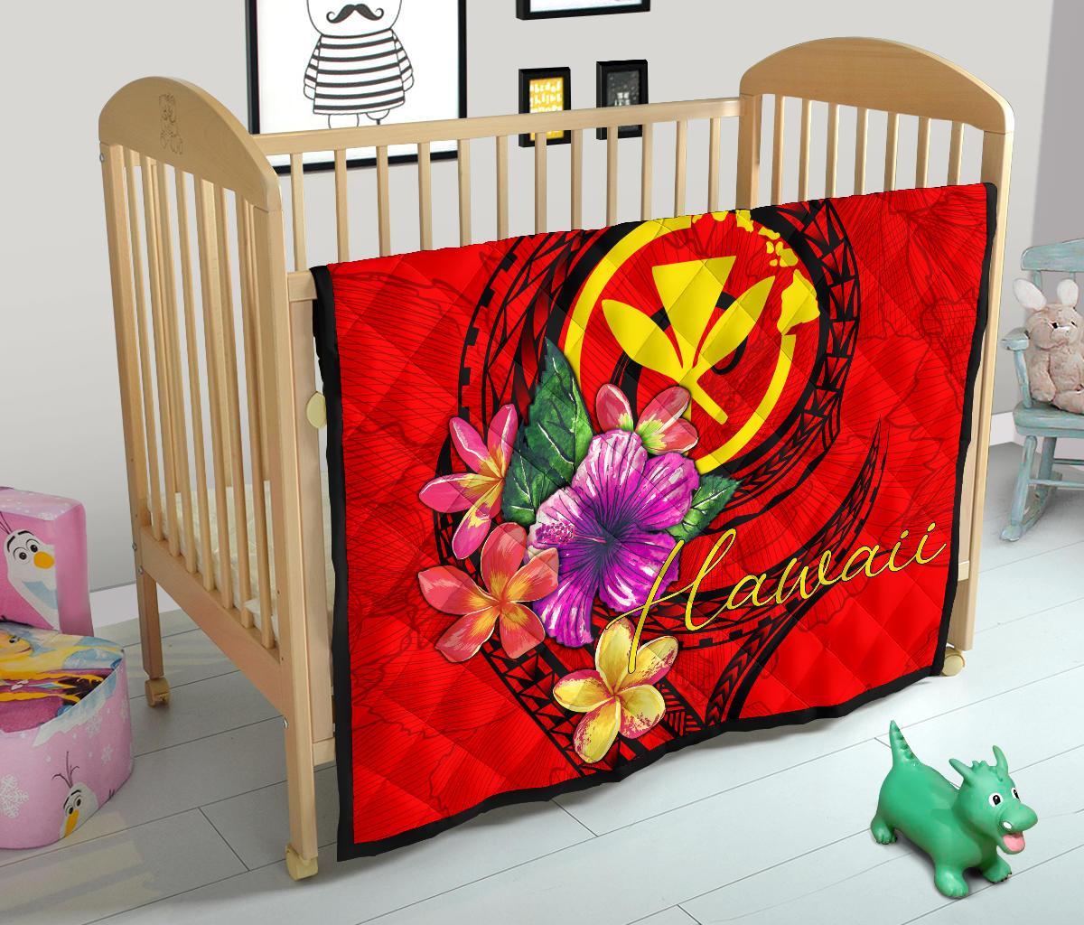 Hawaii Polynesian Premium Quilt - Floral With Seal Red - Polynesian Pride