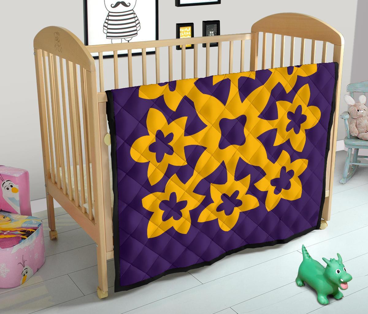 Hawaiian Premium Quilt Royal Pattern - Purple And Gold - A1 Style - Polynesian Pride