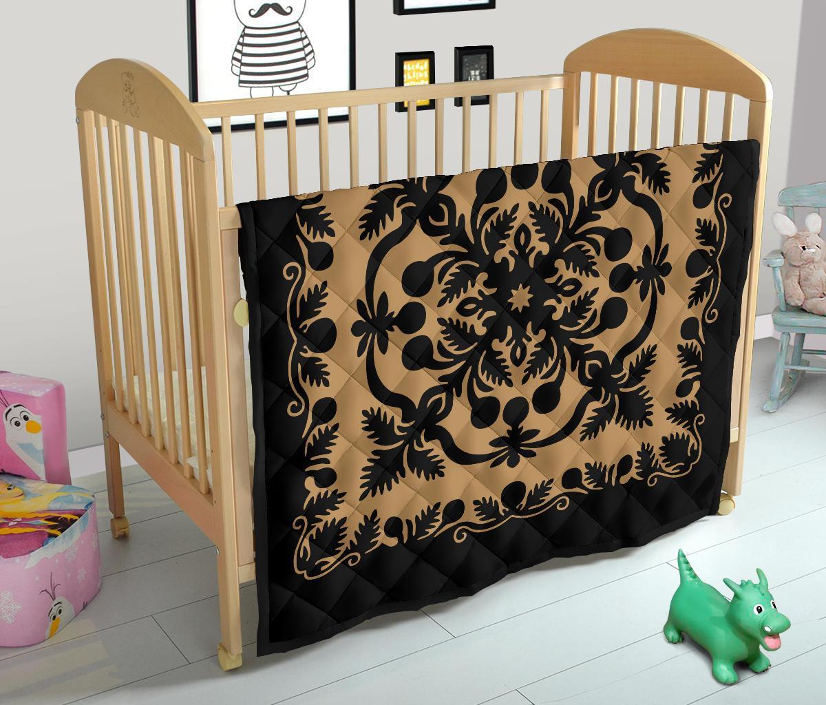 Hawaii Premium Quilt Royal Pattern - Black And Gold - Polynesian Pride