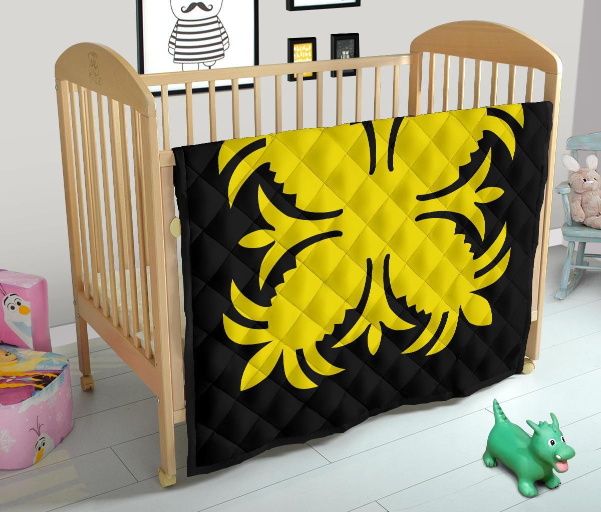 Hawaiian Premium Quilt Royal Pattern - Black And Yellow - A2 Style - Polynesian Pride