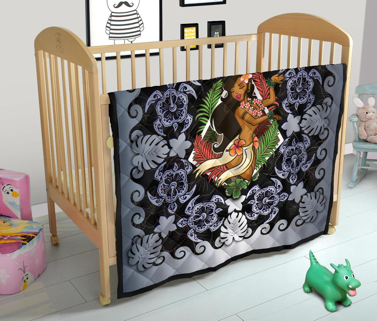 Hawaii Polynesian Premium Quilt - Hawaiian Dancing Girl Silver - Polynesian Pride