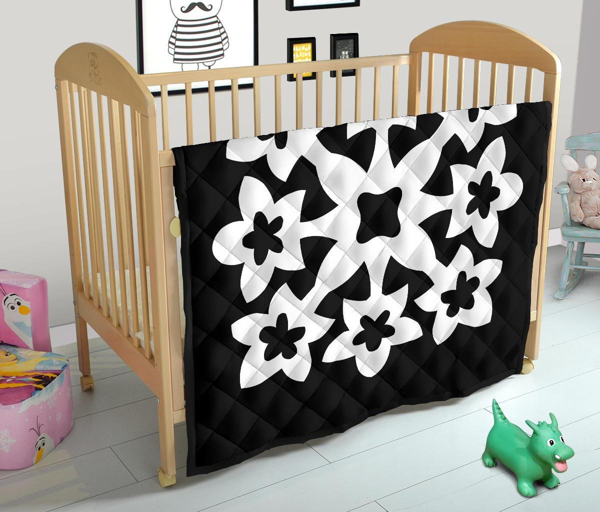 Hawaiian Premium Quilt Royal Pattern - Black And White - A1 Style - Polynesian Pride