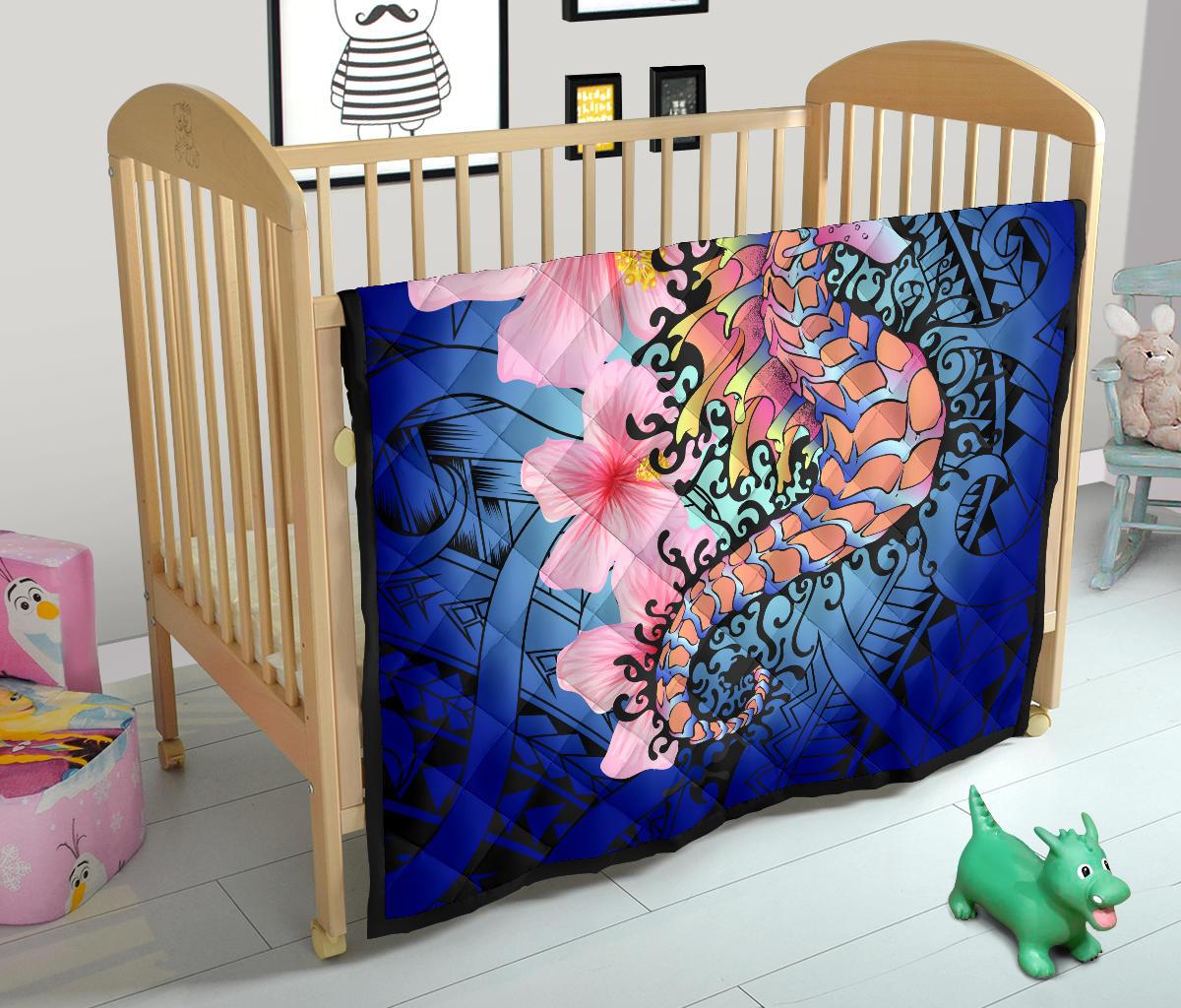 Hawaii Polynesian Pink Hibiscus Seahorse Premium Quilt - Polynesian Pride