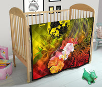 Tonga Premium Quilt - Humpback Whale with Tropical Flowers (Yellow) - Polynesian Pride