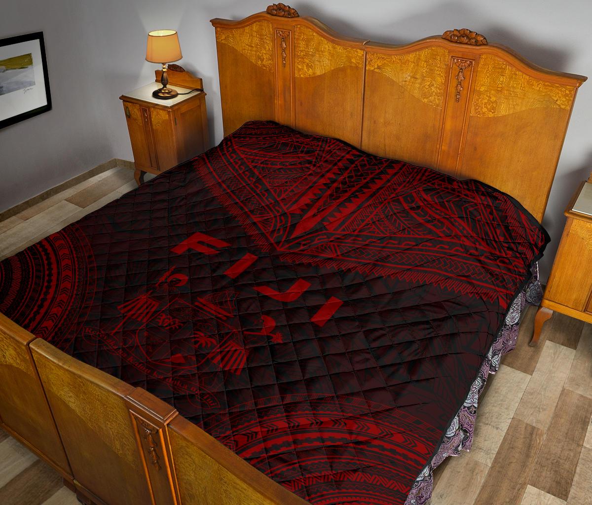 Fiji Premium Quilt - Fiji Coat Of Arms Polynesian Chief Red Version - Polynesian Pride