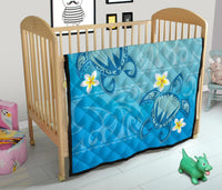 Hawaii Plumeria Deep Blue Turtle Premium Quilt - Polynesian Pride