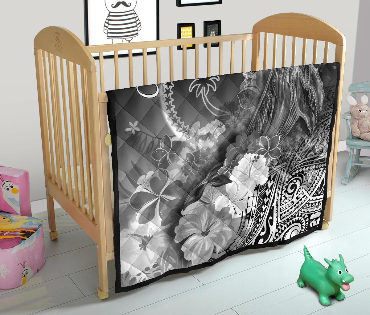 Chuuk Premium Quilt - Humpback Whale with Tropical Flowers (White) - Polynesian Pride