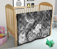 Chuuk Premium Quilt - Humpback Whale with Tropical Flowers (White) - Polynesian Pride