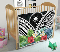 Chuuk Premium Quilt - Chuuk Coat of Arms & Polynesian Tropical Flowers White - Polynesian Pride