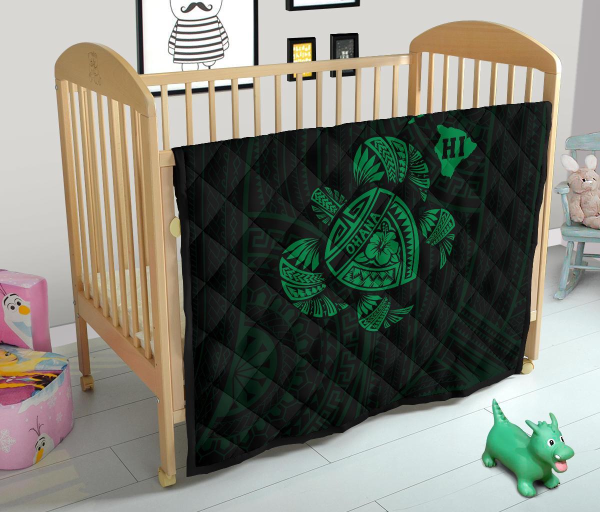 Hawaii Turtle Hibicus Map Premium Quilt - Green - Polynesian Pride