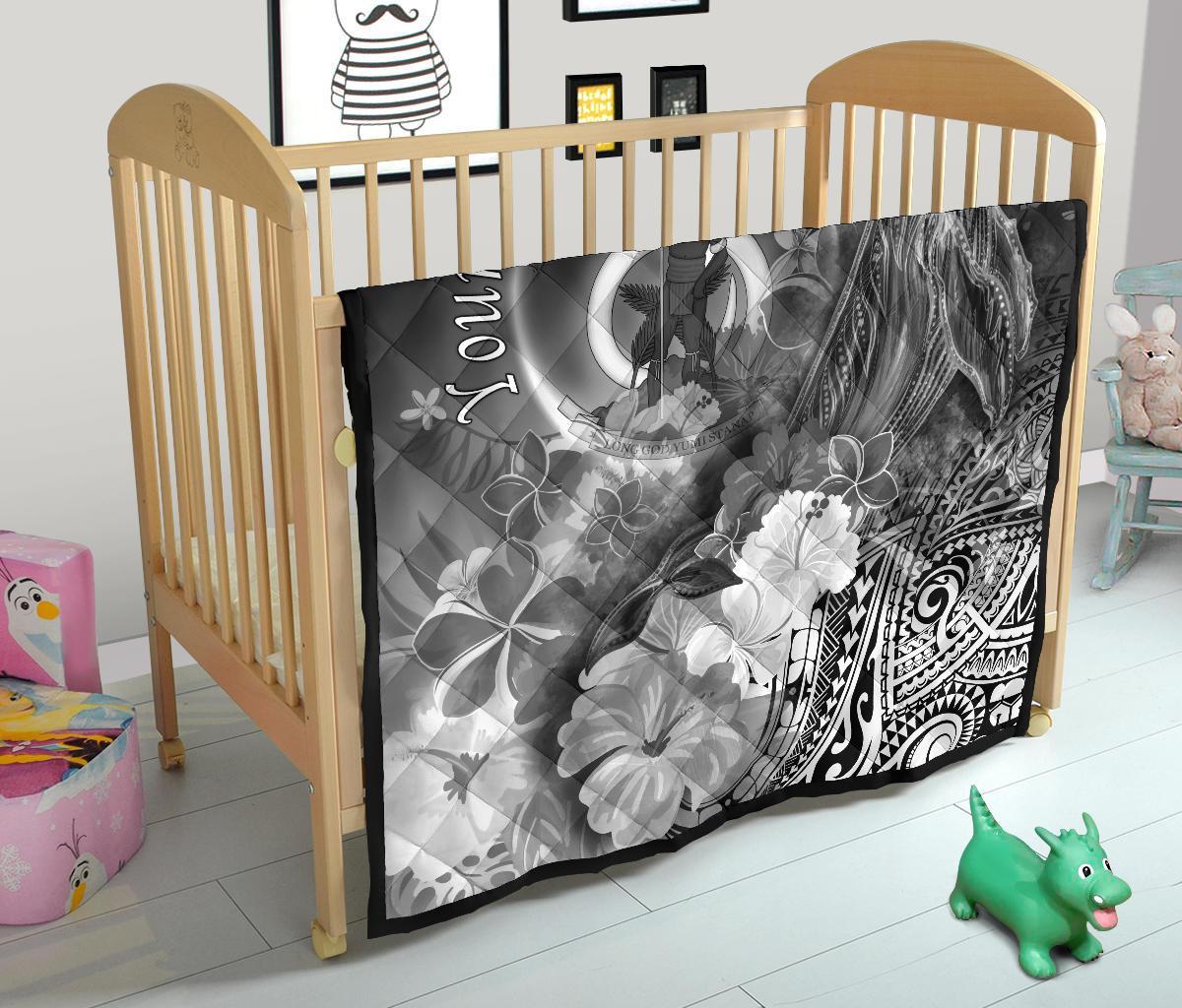 Vanuatu Custom Personalised Premium Quilt - Humpback Whale with Tropical Flowers (White) - Polynesian Pride