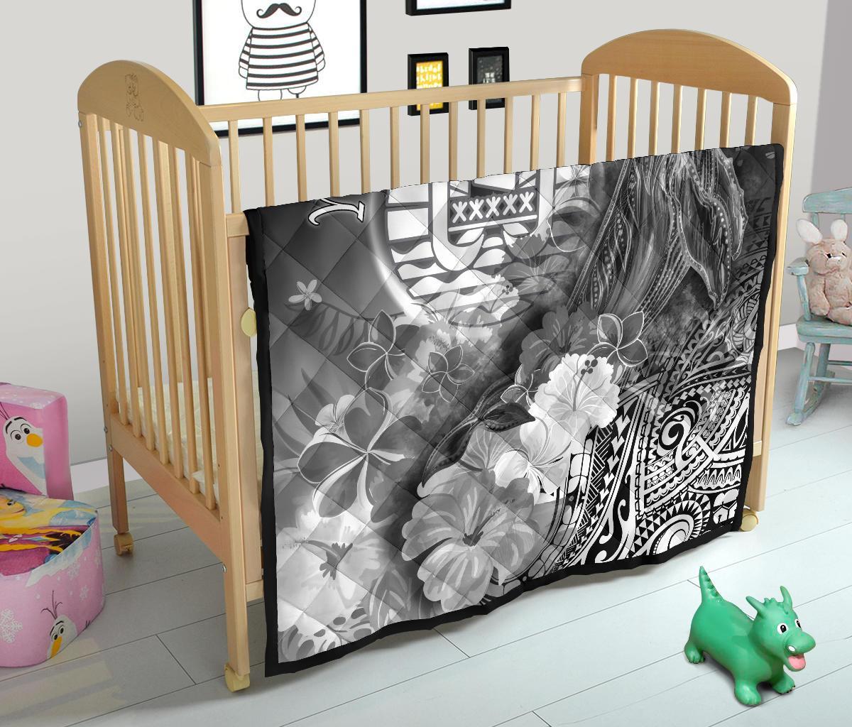 Tahiti Custom Personalised Premium Quilt - Humpback Whale with Tropical Flowers (White) - Polynesian Pride