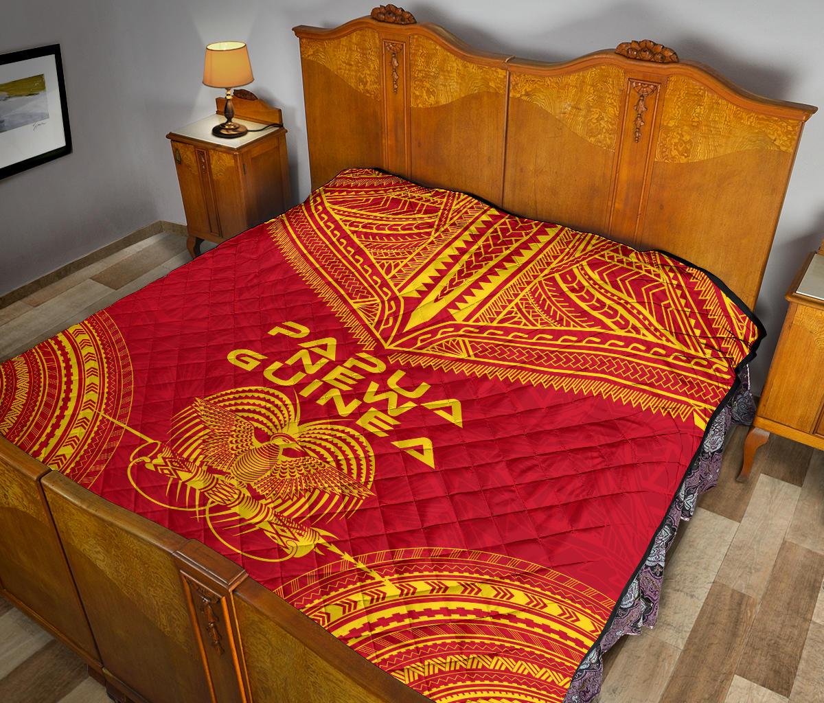 Papua New Guinea Premium Quilt - Papua New Guinea Coat Of Arms Polynesian Chief Red Version - Polynesian Pride