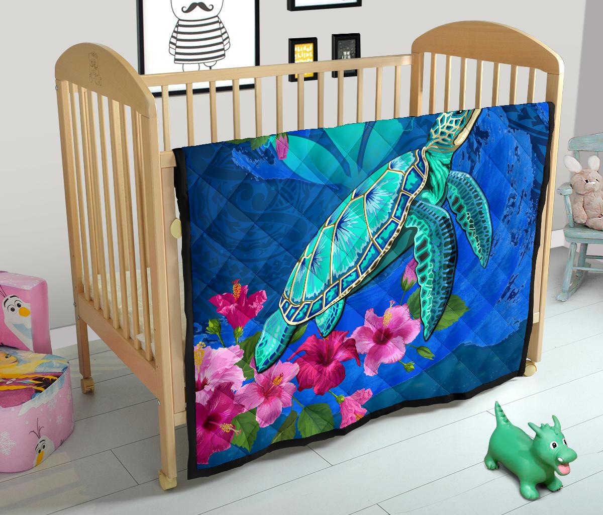 Hawaii Honu Aumakua Sea Hibiscus Premium Quilt - Nin Style - Polynesian Pride