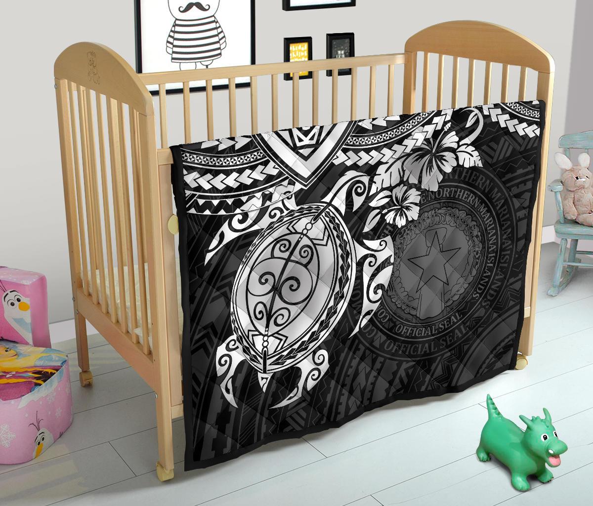 Northern Mariana Islands Polynesian Premium Quilt - Northern Mariana Islands Seal & White Turtle Hibiscus - Polynesian Pride