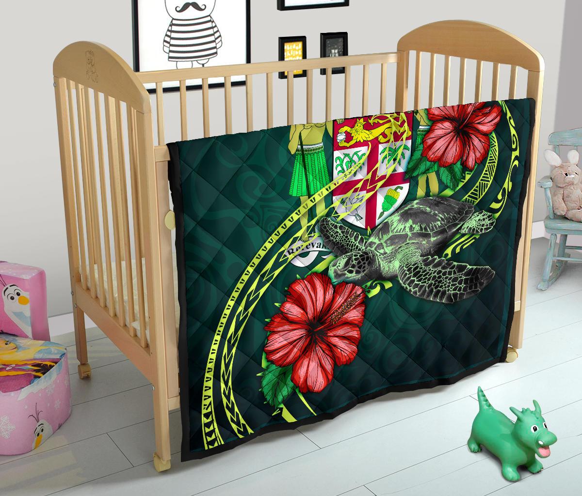 Fiji Polynesian Premium Quilt - Green Turtle Hibiscus - Polynesian Pride
