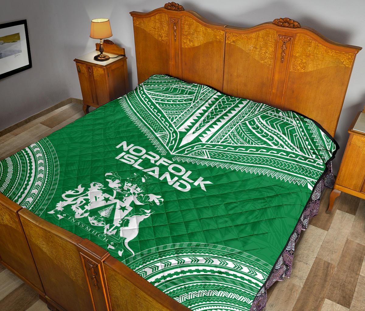 Norfolk Island Premium Quilt - Norfolk Island Coat Of Arms Polynesian Chief Green Version - Polynesian Pride