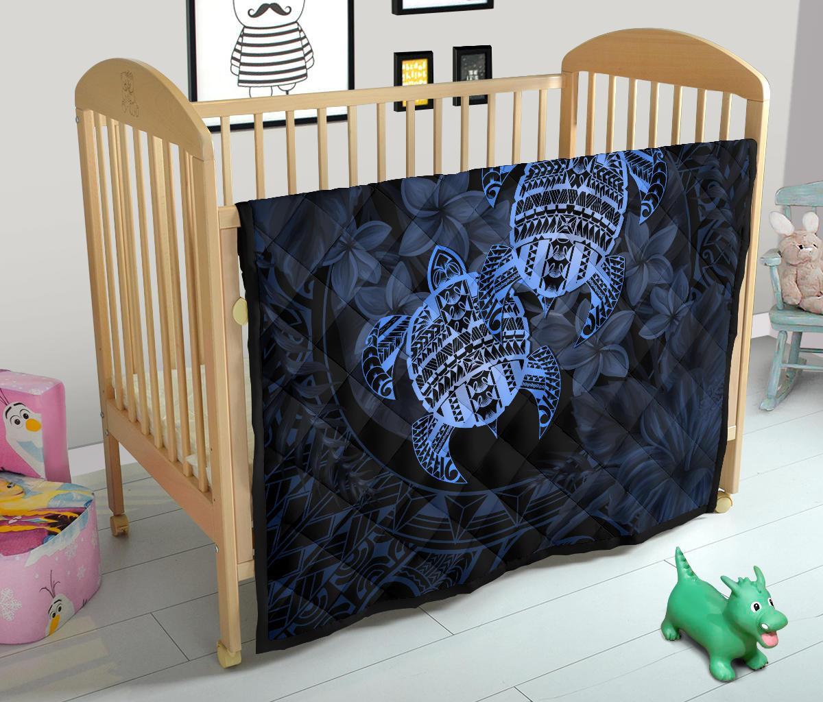 Hawaii Premium Quilt - Turtle Strong Pattern Hibiscus Plumeria Blue AH - Polynesian Pride