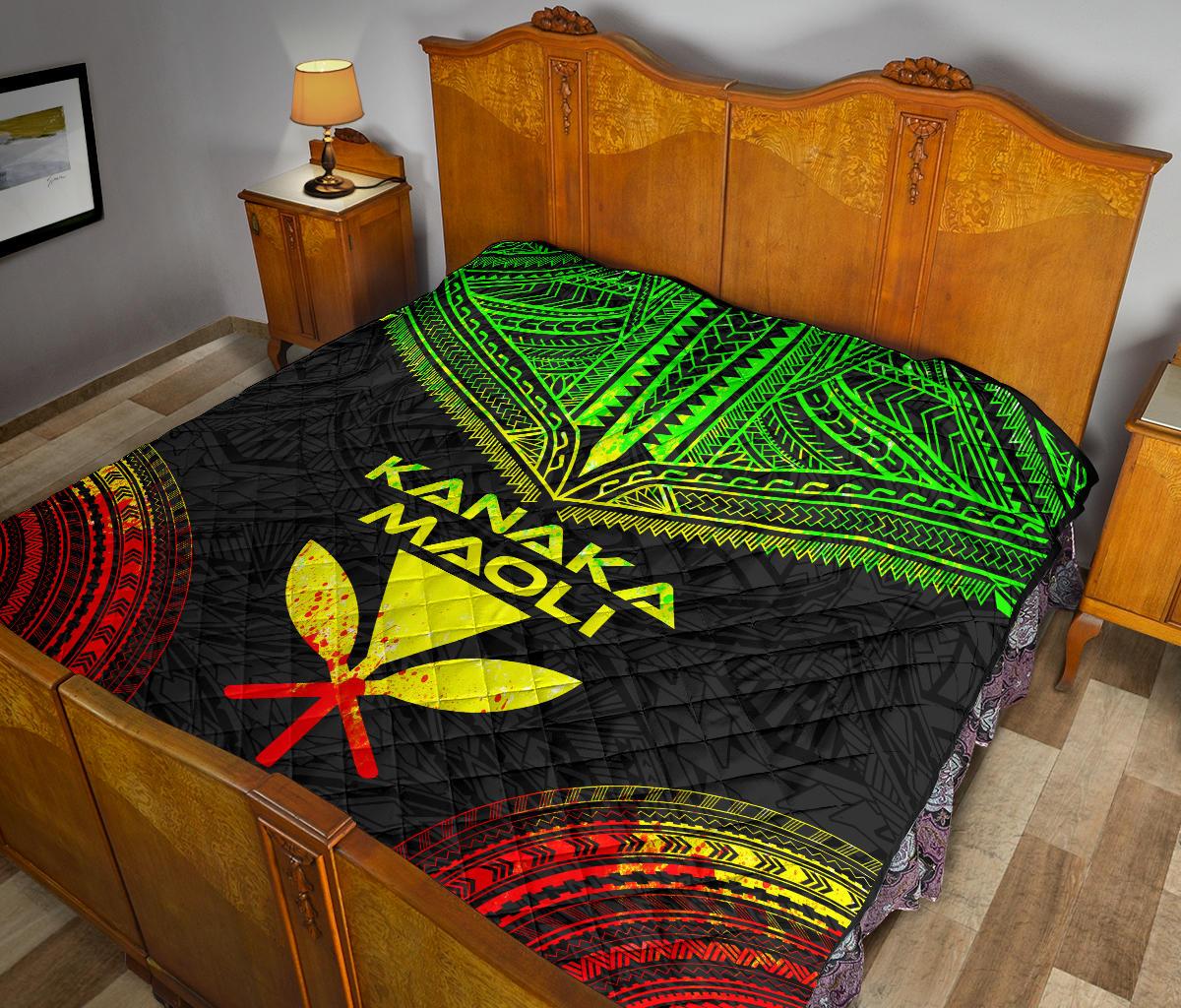 Hawaii Premium Quilt - Kanaka Maoli Polynesian Chief Reggae Version - Polynesian Pride