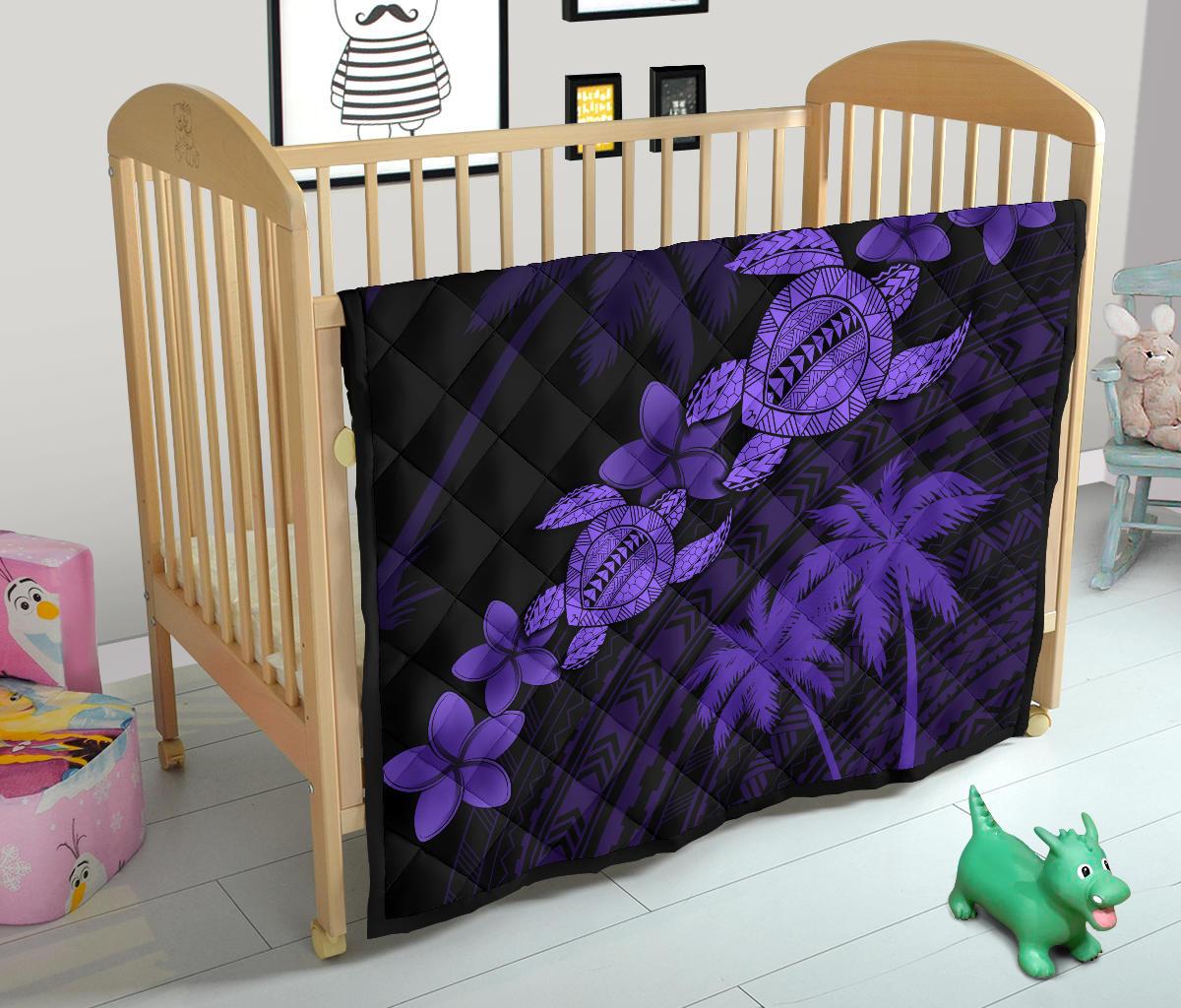 Hawaii Turtle Plumeria Coconut Tree Polynesian Premium Quilt - Purple - Polynesian Pride