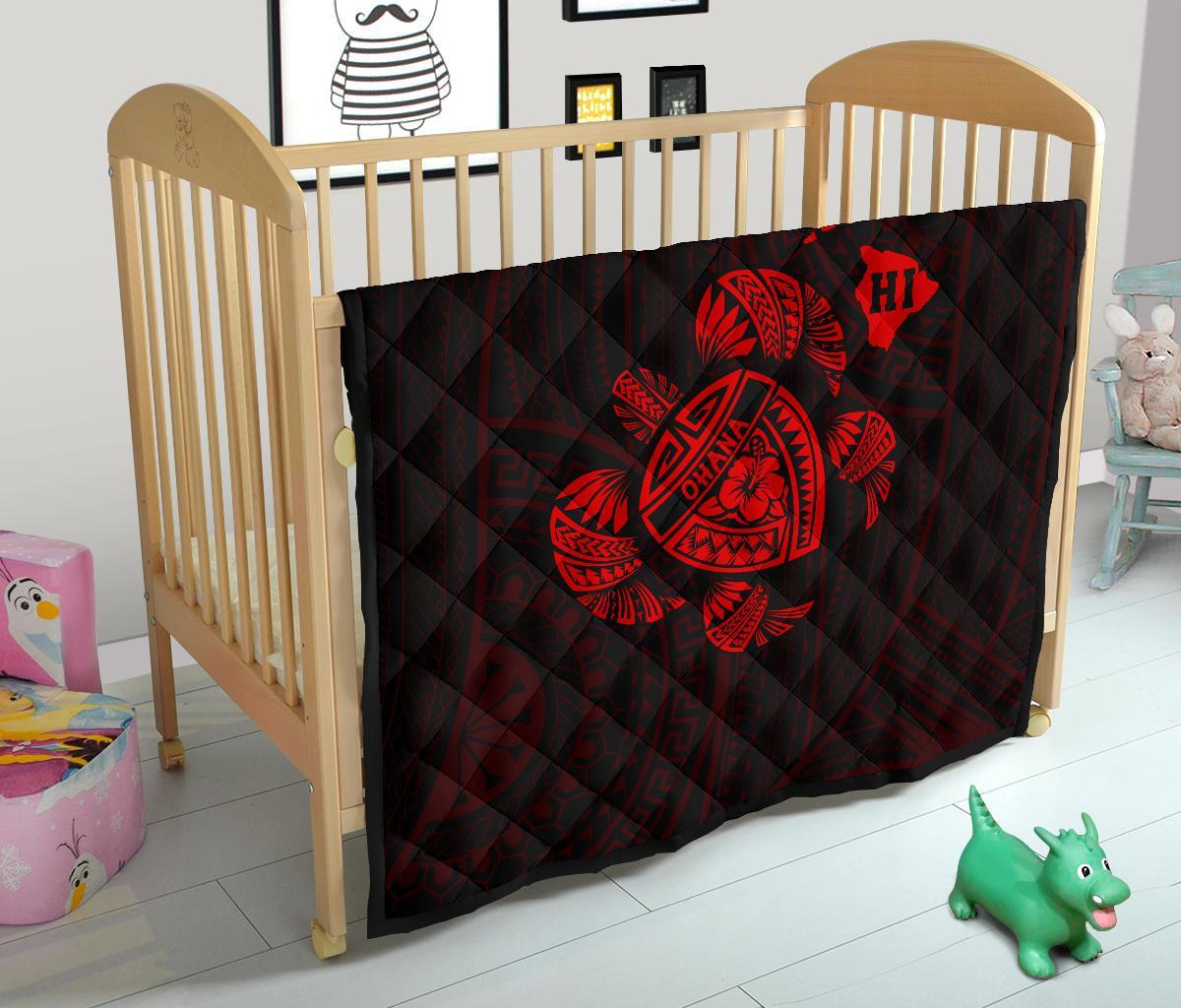 Hawaii Turtle Hibicus Map Premium Quilt - Red - Polynesian Pride