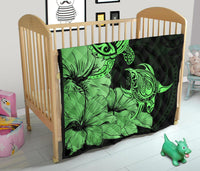 Hawaii Turtle Premium Quilt Polynesian Hibiscus Art Green AH - Polynesian Pride