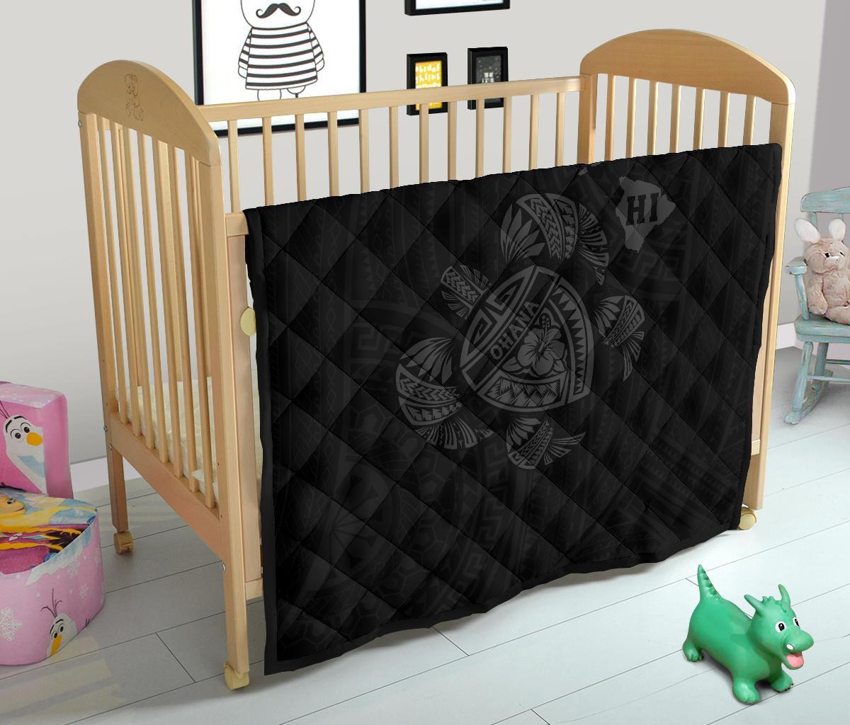 Hawaii Turtle Hibicus Map Premium Quilt - Grey - Polynesian Pride