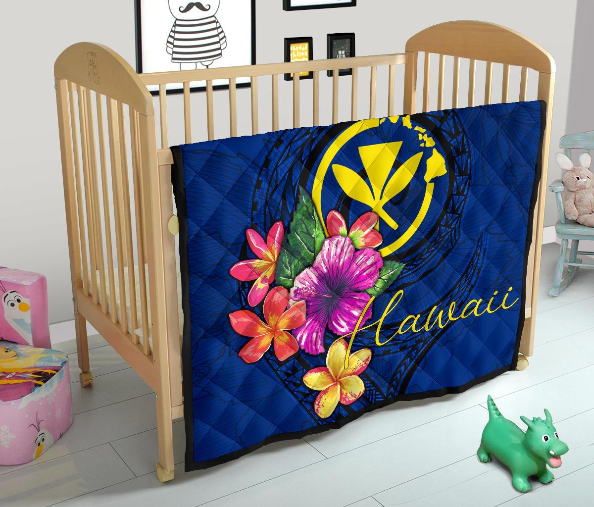 Hawaii Polynesian Premium Quilt - Floral With Seal Blue - Polynesian Pride