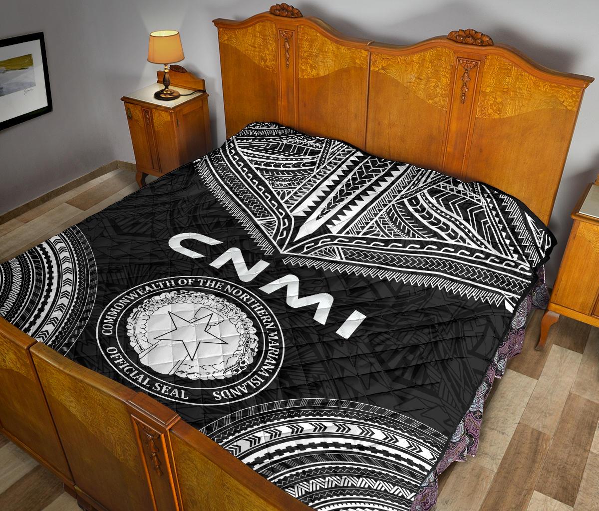 Northern Mariana Islands Premium Quilt - CNMI Seal Polynesian Chief Black Version - Polynesian Pride