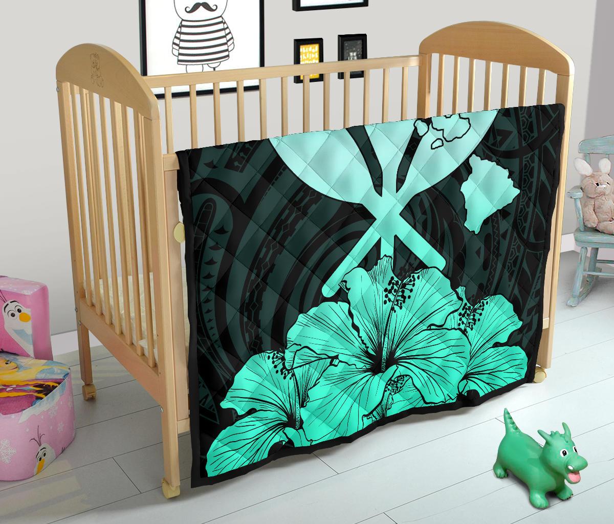 Hawaiian Kanaka Premium Quilt Hibiscus Polynesian Love Turquoise - Polynesian Pride