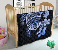 Hawaiian Kanaka Hibiscus Plumeria Mix Polynesian Turtle Premium Quilt Blue AH - Polynesian Pride