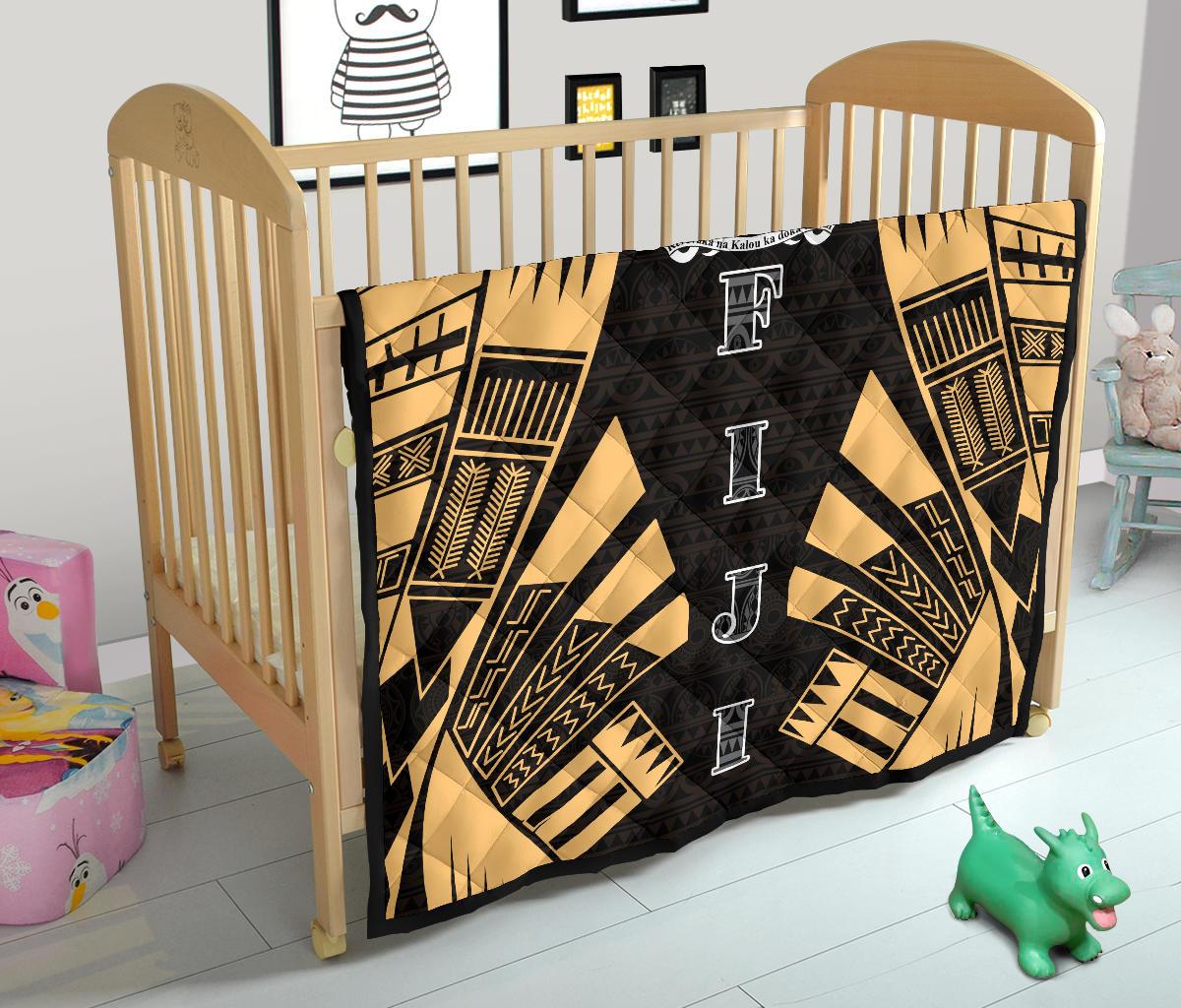 Fiji Premium Quilt - Fiji Coat Of Arms Polynesian Gold Tattoo - Polynesian Pride