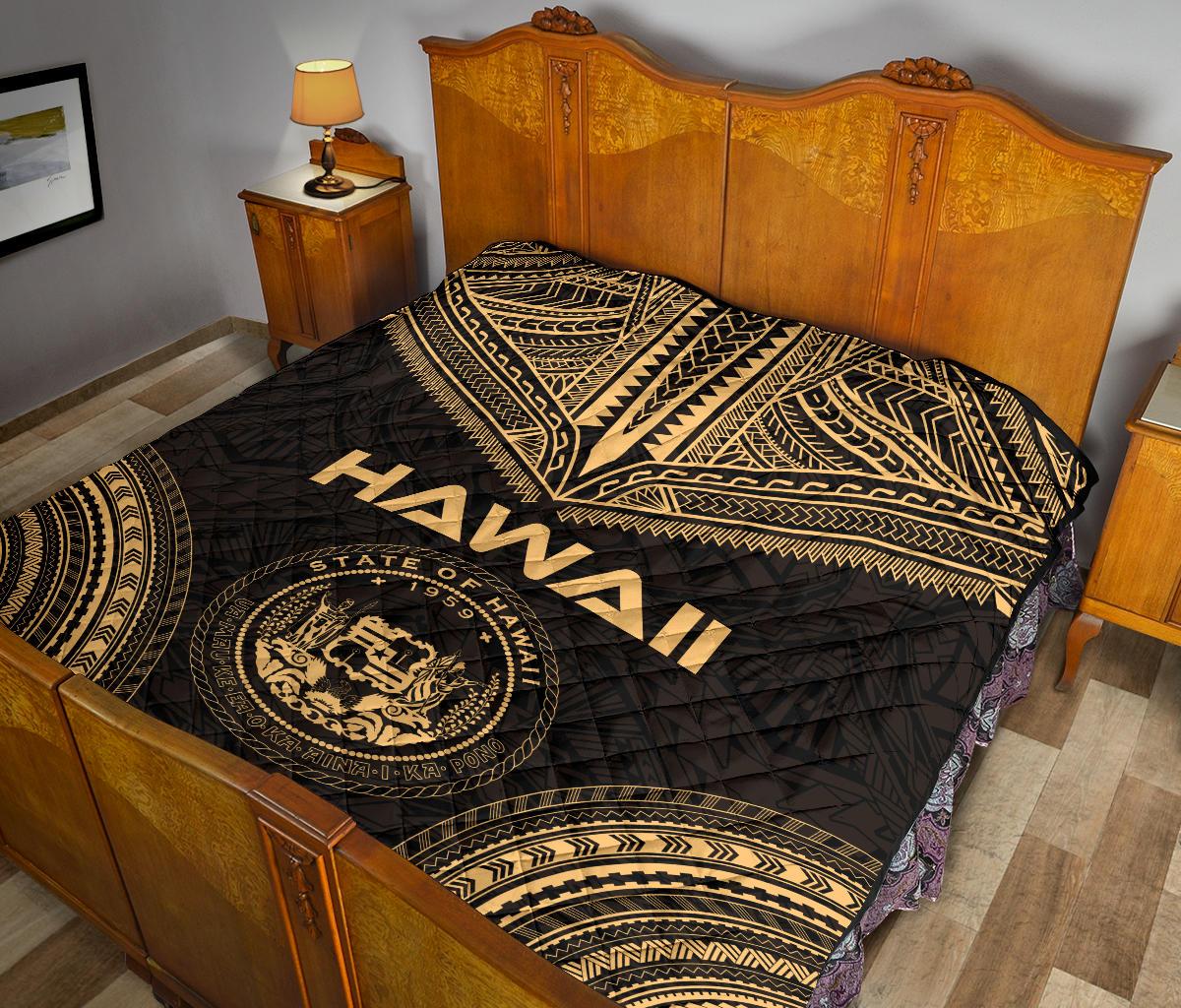 Hawaii Premium Quilt - Hawaii Seal Polynesian Chief Gold Version - Polynesian Pride