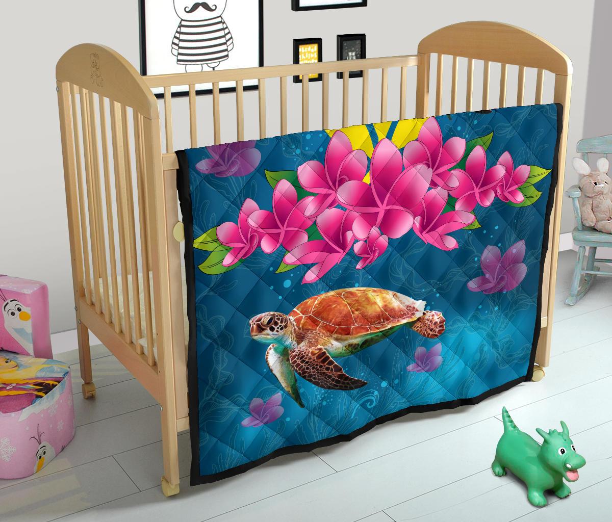 Hawaii Plumeria Kanaka Turtle Sea Premium Quilt - Polynesian Pride