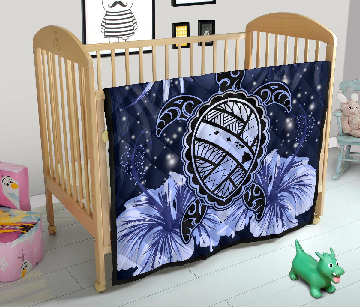 Hawaii Turtle Hibiscus Blue Premium Quilt - Hac Style - AH - Polynesian Pride