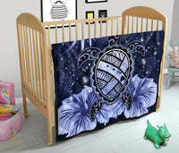 Hawaii Turtle Hibiscus Blue Premium Quilt - Hac Style - AH - Polynesian Pride