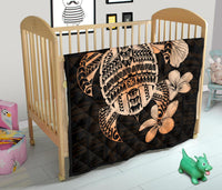 Hawaiian Kanaka Hibiscus Plumeria Mix Polynesian Turtle Premium Quilt Orange AH - Polynesian Pride