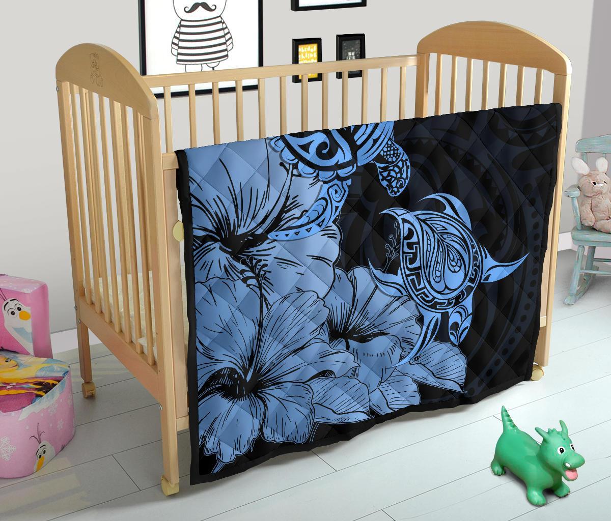 Hawaii Turtle Premium Quilt Polynesian Hibiscus Art Blue AH - Polynesian Pride