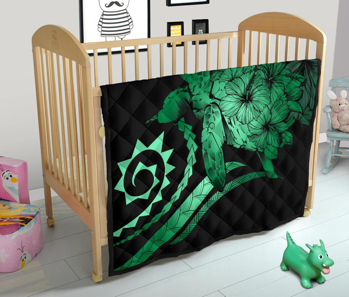 Hawaii Turtle Hibiscus Polynesian Vintage Premium Quilt - Green - Polynesian Pride