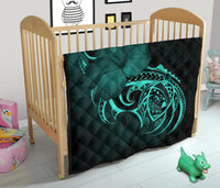 Hawaii Map Turtle Hibiscus Divise Turquoise Polynesian Premium Quilt - Polynesian Pride