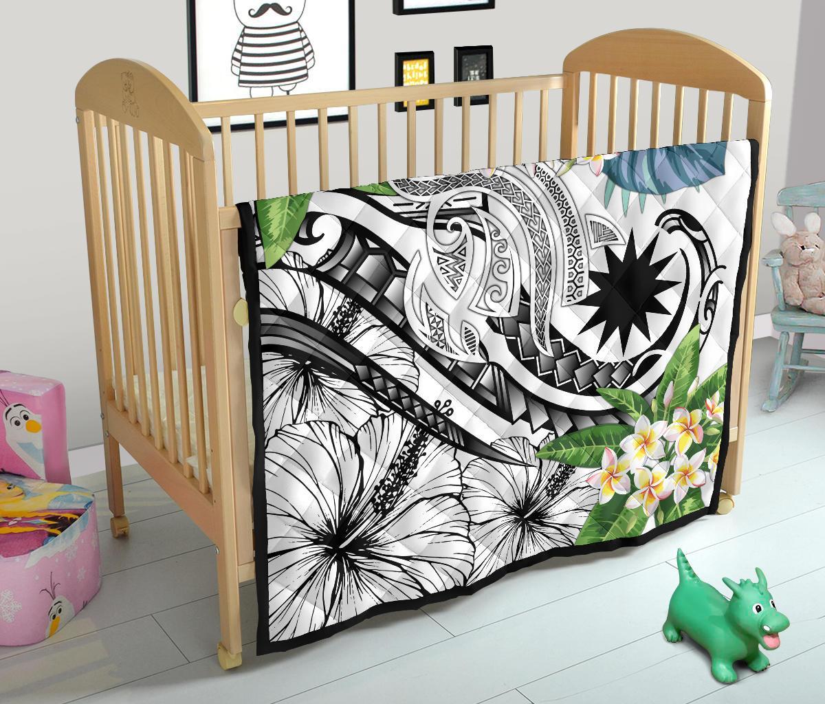 Nauru Polynesian Premium Quilt - Summer Plumeria (White) - Polynesian Pride