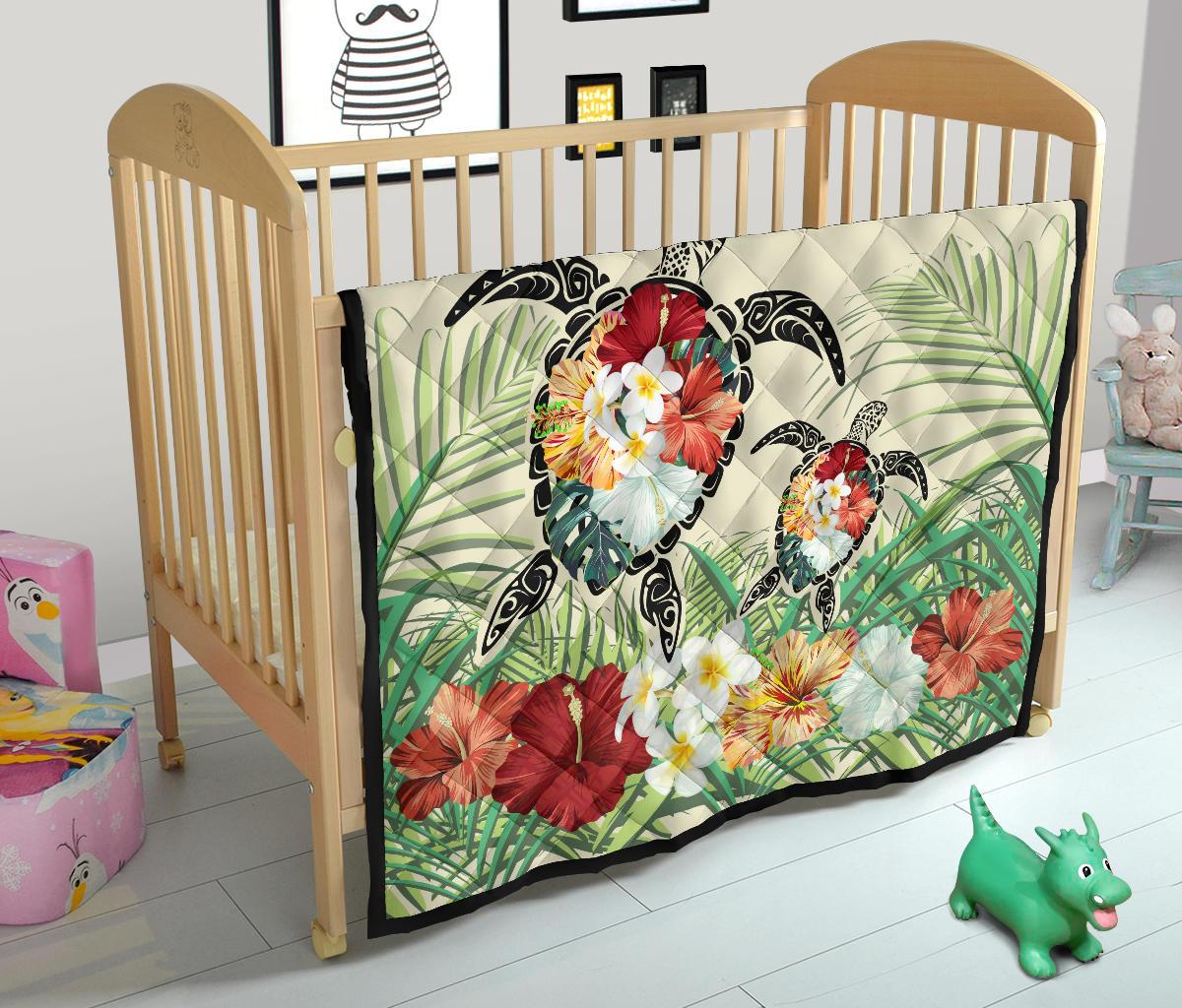 Hawaii Turtle Flowers Coconut Tree Leaf Premium Quilt - Polynesian Pride