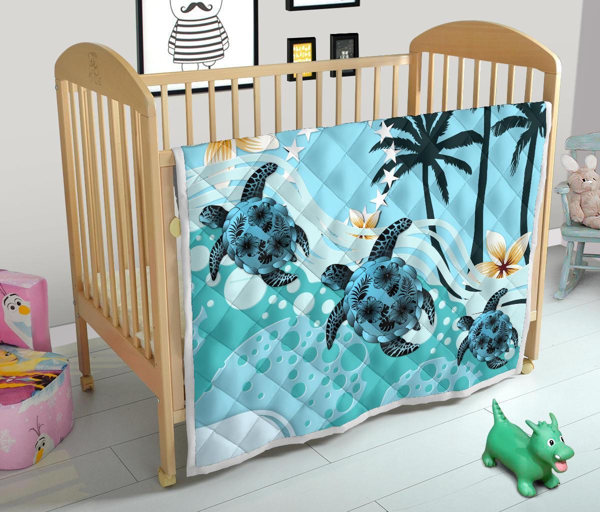 Cook Islands Premium Quilt - Blue Turtle Hibiscus - Polynesian Pride