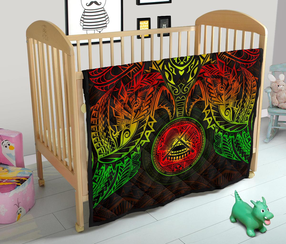 American Samoa Premium Quilt - American Samoa Seal Turtle Manta Ray Reggae Style - Polynesian Pride