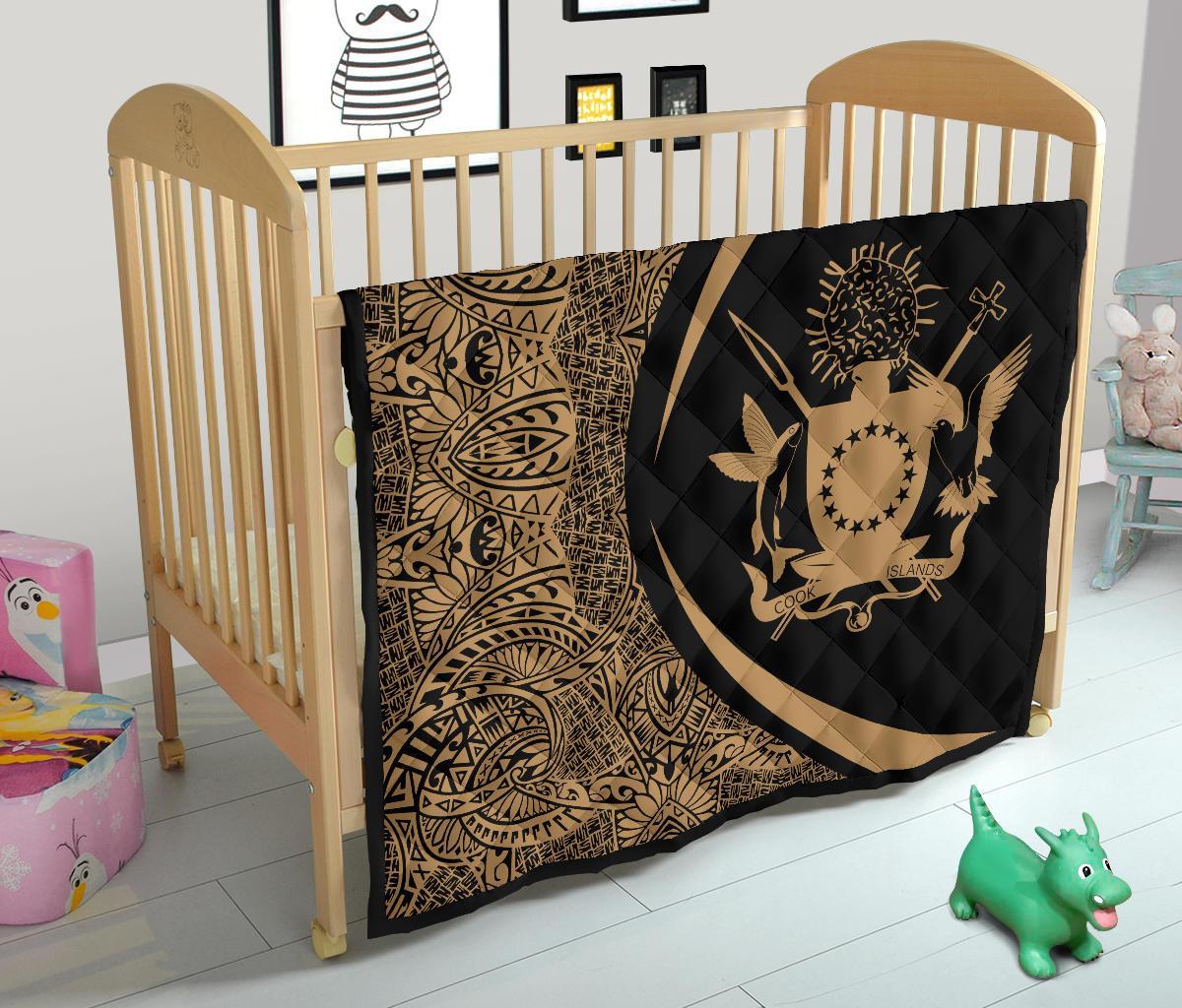 Cook Islands Coat Of Arms Polynesian Premium Quilt - Circle Style - 02 - Polynesian Pride