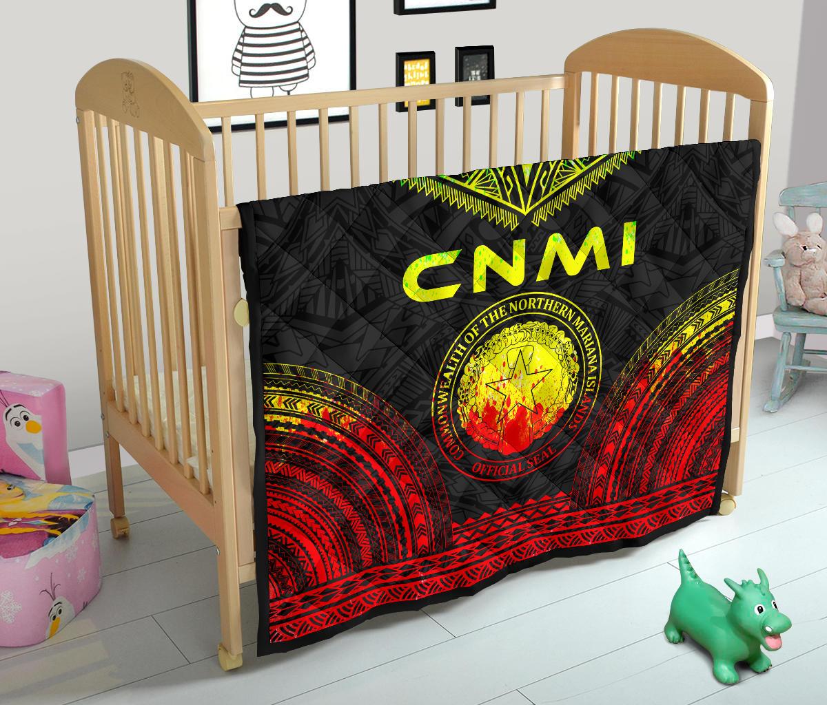 Northern Mariana Islands Premium Quilt - CNMI Seal Polynesian Chief Reggae Version - Polynesian Pride