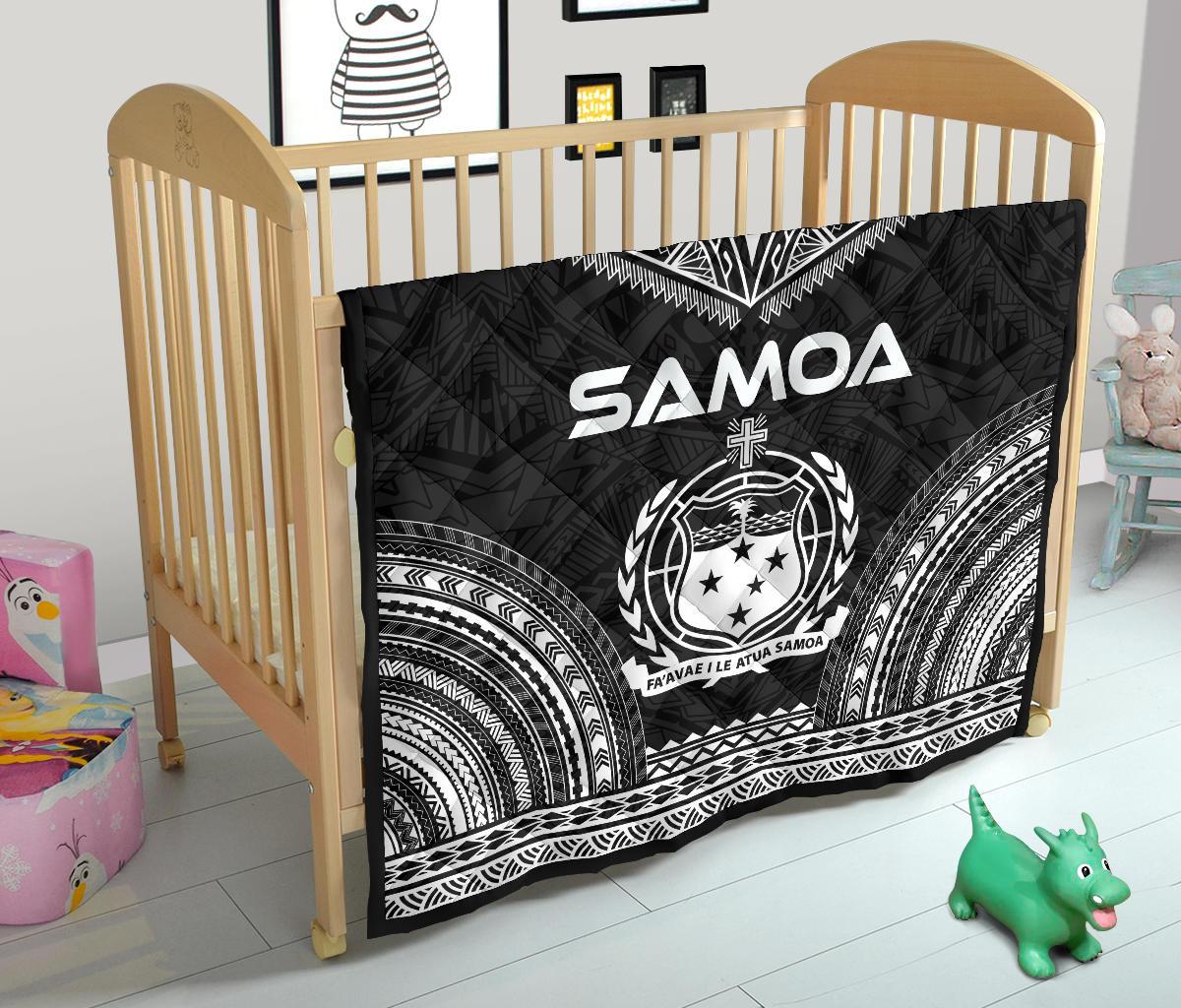 Samoa Premium Quilt - Samoa Coat Of Arms Polynesian Chief Black Version - Polynesian Pride