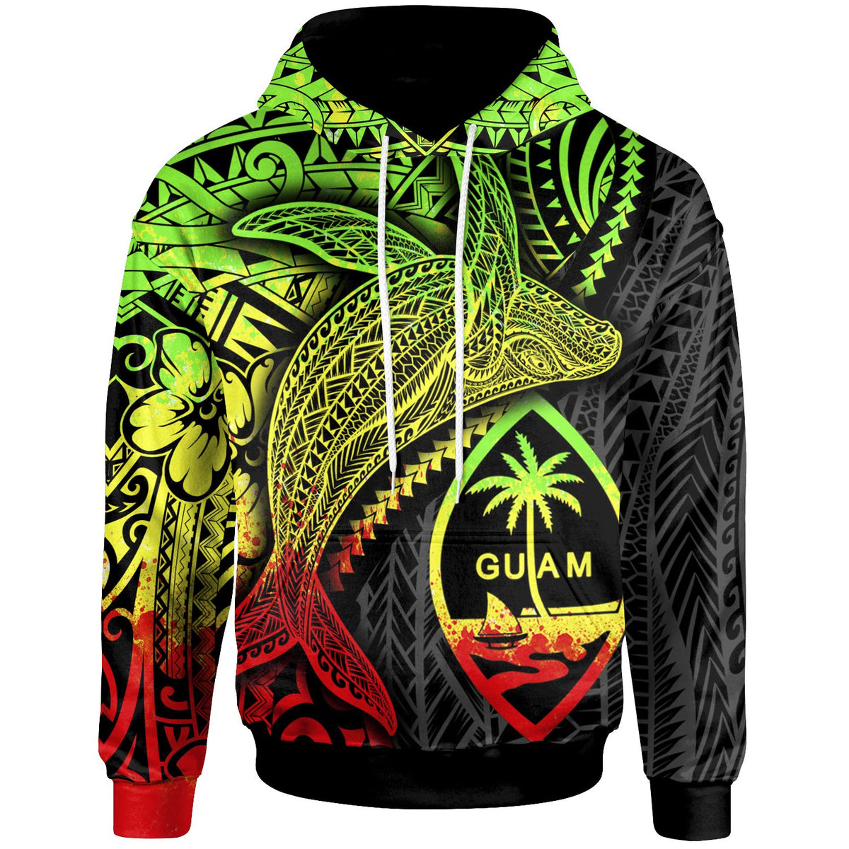 Guam Hoodie Humpback Whale & Coat of Arms Reggae Unisex Reggae - Polynesian Pride
