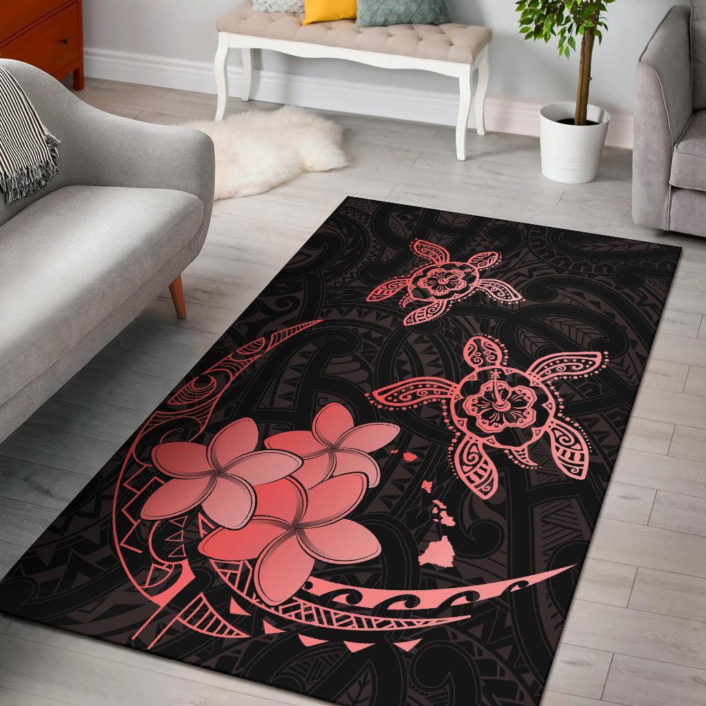 Hawaii Polynesian Turtle Plumeria Rug - Pog Style Red Red - Polynesian Pride